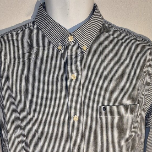 Izod dress shirt, blue-white-black micro stripes, front pocket in size Medium - Picture 1 of 16